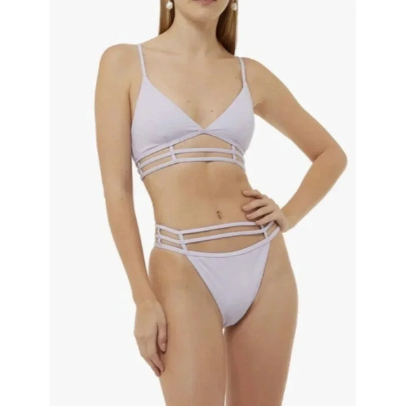 JONATHAN SIMKHAI Eunice Strappy Plunge Neck Bikini Top in Lupine Lavender Medium - Picture 3 of 7